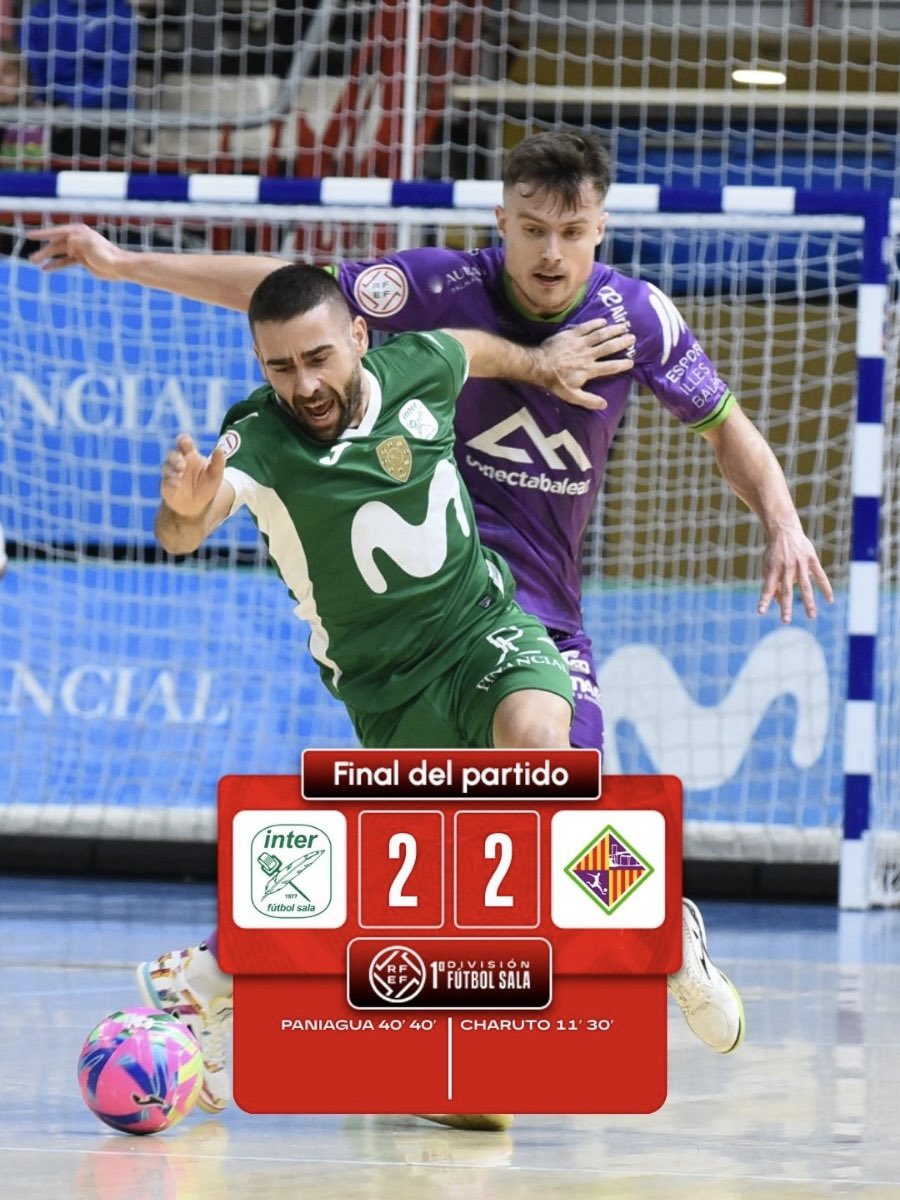 FutSalRFEF's tweet photo. 𝗝𝗼𝗿𝗻𝗮𝗱𝗮 𝟭𝟵 #PrimeraDivisiónFS | ¡Final del partido! 

🔚 @InterMovistar 2-2 @PalmaFutsal 
 
#InterPalma | #FutsalRFEF https://t.co/xw4FmfnZbB