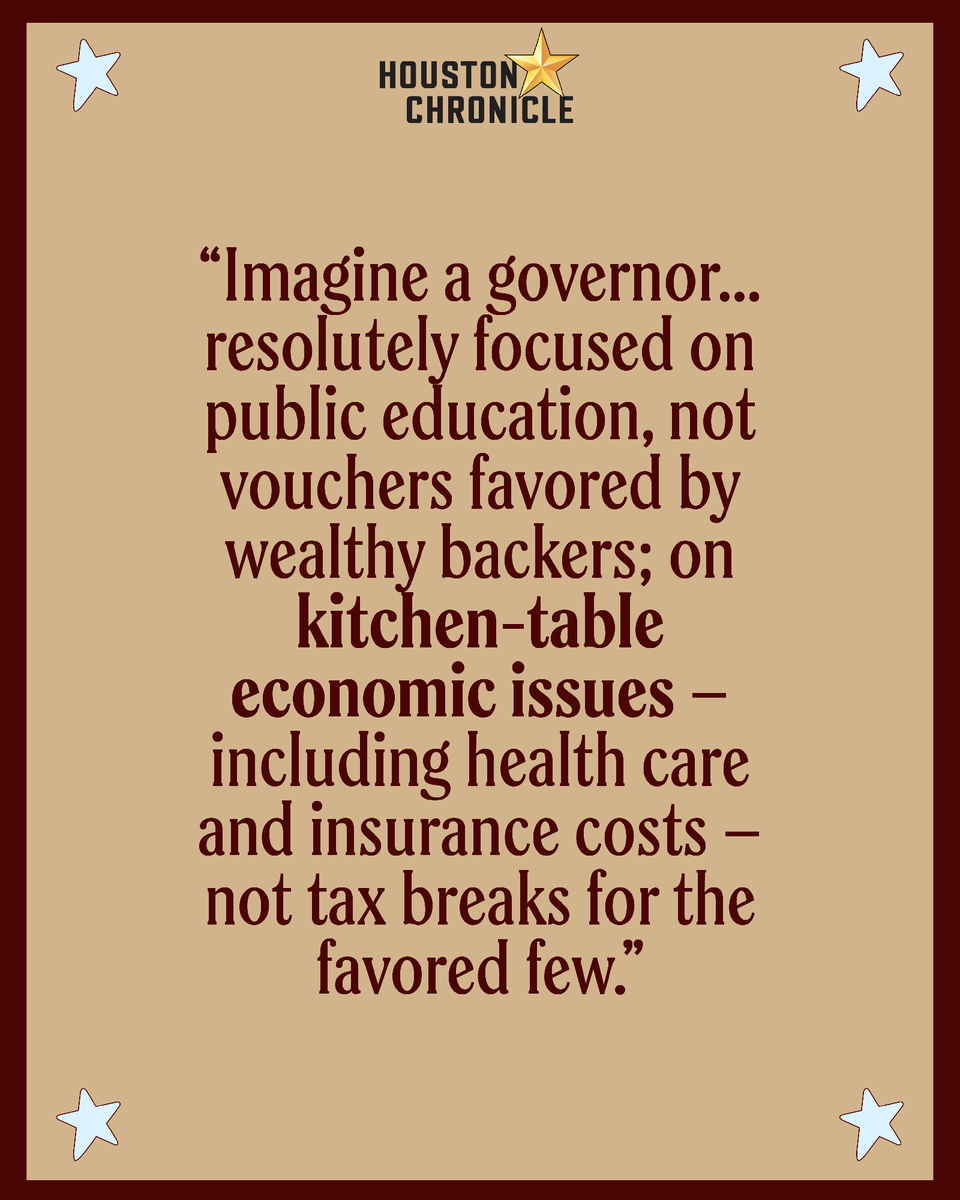 I will be the governor that represents every Texan, and prioritizes the issues facing working families in our state, not billionaire donors. 

Thank you, Houston Chronicle for this show of support.