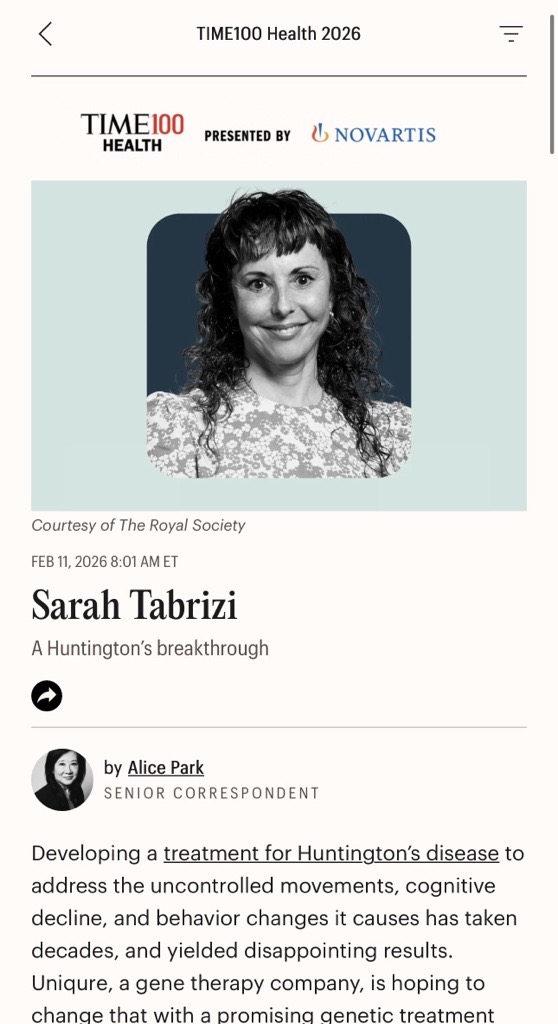 HDSA's tweet photo. Congratulations to Dr. Sarah Tabrizi on being named to TIME100 Health 2026.
HDSA was proud to recognize Dr. Tabrizi as our 2022 Research Award recipient (HDSA “Researcher of the Year”) at the 37th Annual HDSA Convention.
Visit: https://t.co/TxdYsZHh5l
#TIME100Health #OneHDSA https://t.co/pAYtcWSx22
