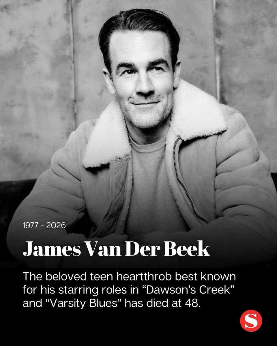 Salon's tweet image. James Van Der Beek has died at 48.  

He rose to fame in 1998 opposite Katie Holmes on “Dawson’s Creek,” playing soft-hearted teen Dawson Leery in the coming-of-age drama set in small-town Massachusetts. bit.ly/3MjRRrw