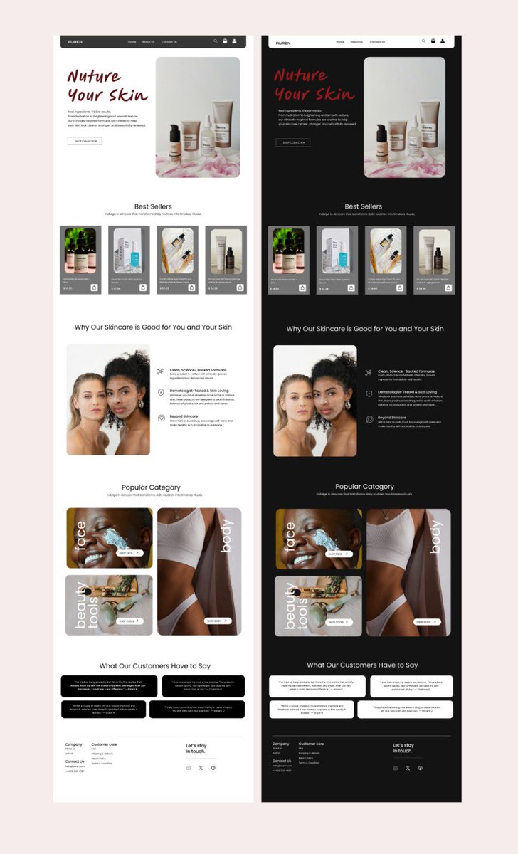 colormeloud's tweet photo. Designed a skincare website in both light and dark mode.

Light mode = clean, fresh, minimal.
Dark mode = bold, premium, immersive.

#uiuxdesign #productdesign #website #designthinking #startup https://t.co/b3xE3qQq8G