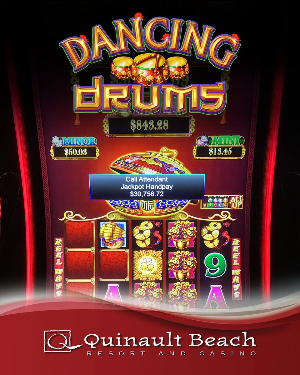 QBRC's tweet photo. 🥁 Another Big One! 🥁

A lucky guest turned a $1.76 bet into $30,756.72 playing Dancing Drums! Big wins happen at Quinault Beach Resort &amp; Casino, will you be next? 🔥

 #jackpot #BIGWIN #money #fun #dancingdrums #beach #resort #casino #QBRC #winnershappenhere https://t.co/aH6ltBrNPG