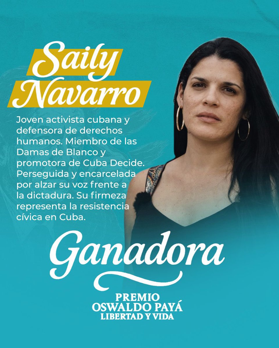 La libertad tiene nombre y rostro.

El Premio Oswaldo Payá 2025 “Libertad y Vida” reconoce a jóvenes que han pagado el precio de defender la democracia y los derechos humanos en nuestra región.

🏅 Ganadores:
• María Oropeza 🇻🇪
• Jesús Armas 🇻🇪
• Saily Navarro 🇨🇺

Este premio