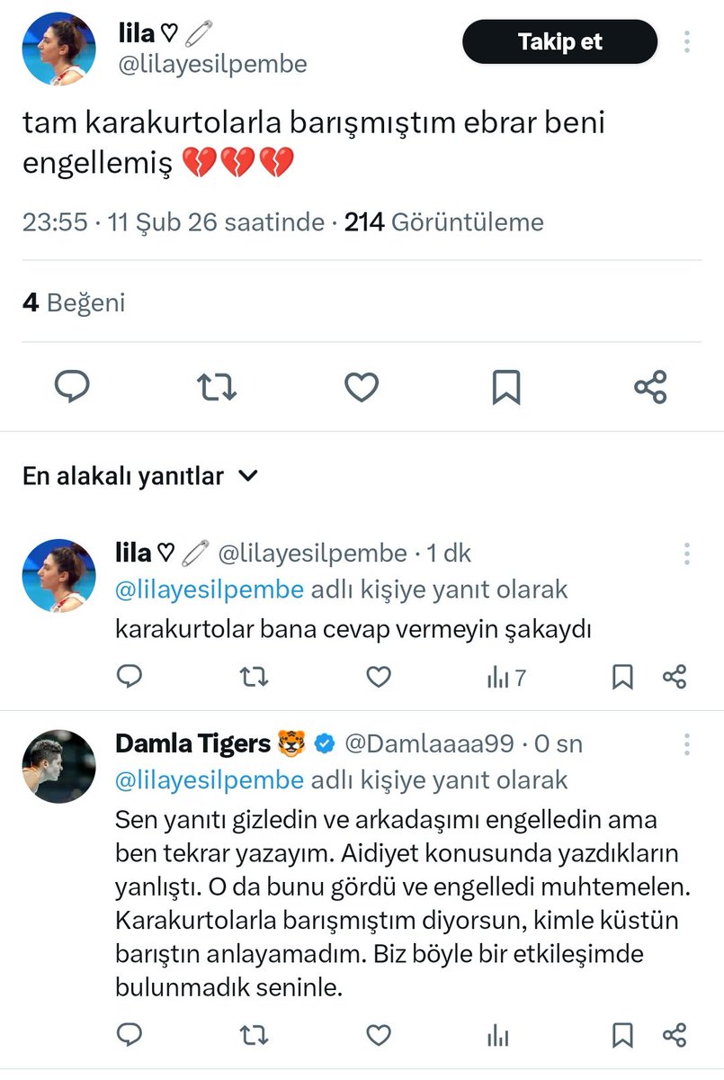 Sürekli bir Karakurtolarla barışmıştım vs muhabbeti. Seninle kim küstü, seni kim muhatap aldı da barıştı..
Yazılanlar işine gelmeyince de engelliyor yorumları gizliyorsun..

Sonra Karakurtolar cevap vermeyin şaka yapmıştım 😂

Ebrar helal olsun aşkım sana💪
Sitedeki engellenecek