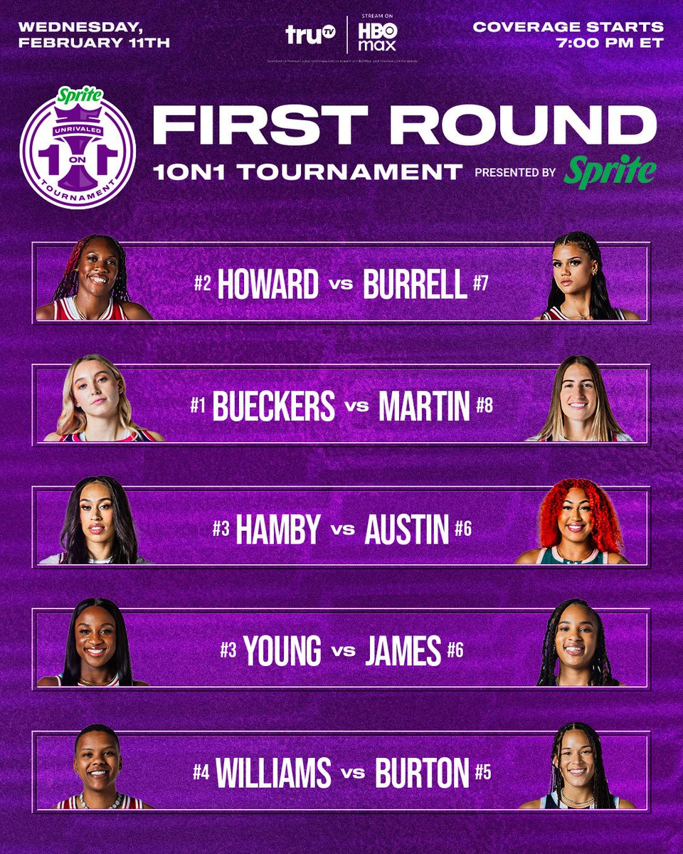 Unrivaledwbb's tweet photo. Tonight is going to be cinema at its finest 🍿 
11 match up, 22 players. Who will be crowned the ONE?

The tournament starts TONIGHT AT 7:00 pm ET on truTV! https://t.co/IqWsWFbfMF