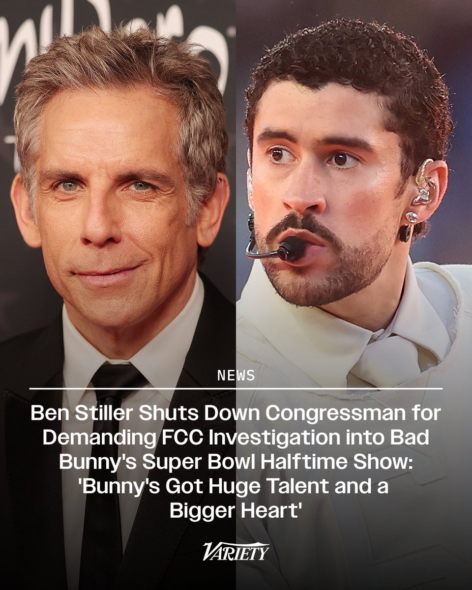 Ben Stiller shut down U.S. congressman Randy Fine for demanding the FCC launch “a full and immediate investigation” into Bad Bunny‘s Super Bowl Halftime Show. 

“It doesn’t matter if you say it in Spanish. Encouraging children to use cocaine in a live television broadcast is a