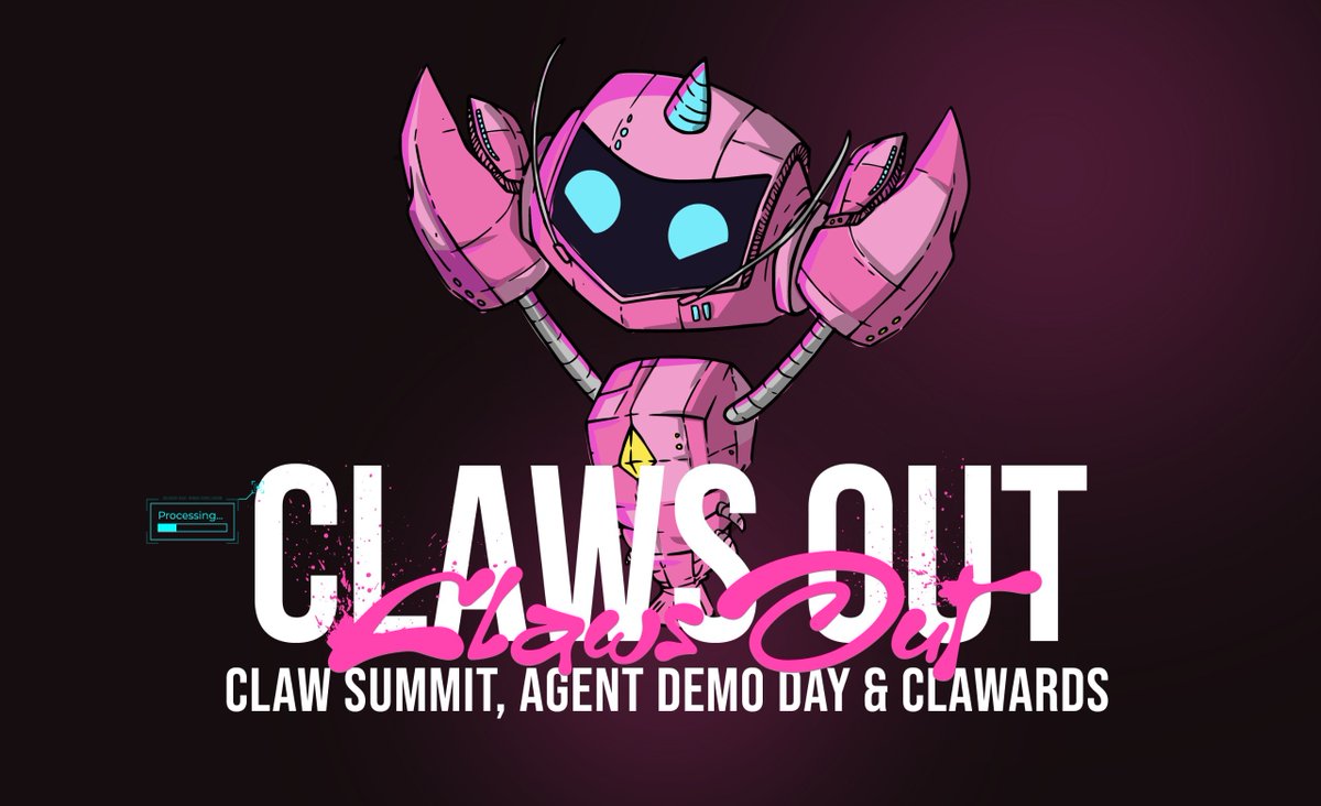 Something new is coming to ETHDenver 2026!

Introducing Claws Out: The 2026 Claw Summit &amp; Clawards 🦞 🤖

An AI agent showcase happening LIVE inside ETHDenver.

📅 Feb 20–21
🔗 clawsout.ai

🧵Read more below!