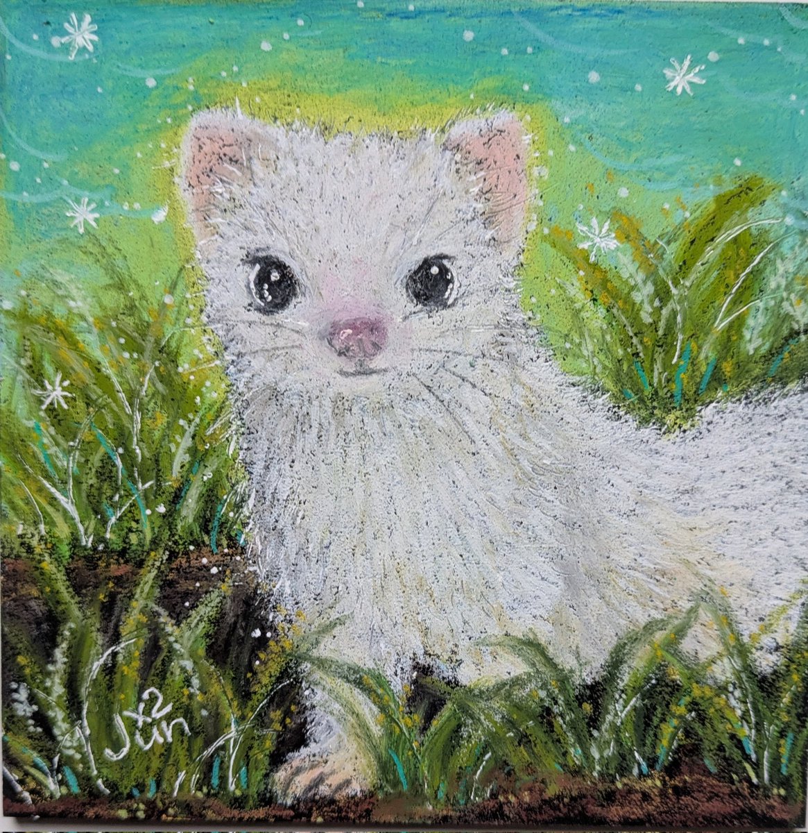 山の妖精さん 』 日本の山岳地帯で見られるオコジョをチョークアートで