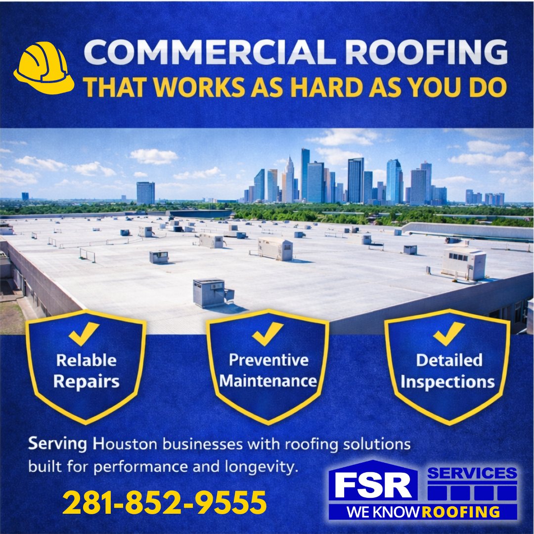 🏢 Commercial Roofing That Works as Hard as You Do
Reliable. Preventive. Professional.
✔️ Repairs
✔️ Maintenance
✔️ Inspections

FSR Services keeps Houston covered.
#CommercialRoofing #FSRServices #HoustonBusiness