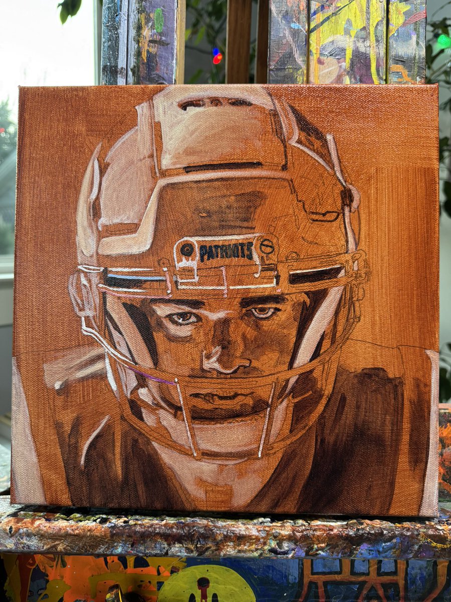 Live painting of <a href="/DrakeMaye2/">Drake Maye</a> from last week at SBLX party 12”x12” acrylic on canvas - DM for purchase