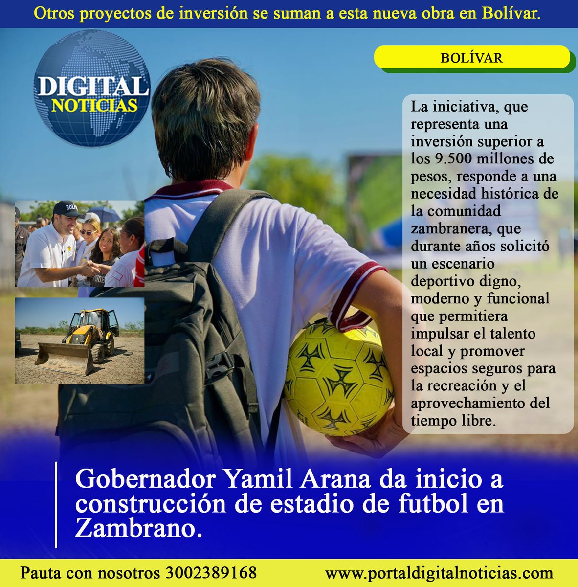 Gobernador Yamil Arana da inicio a construcción de estadio de futbol en Zambrano. portaldigitalnoticias.com/gobernador-yam…