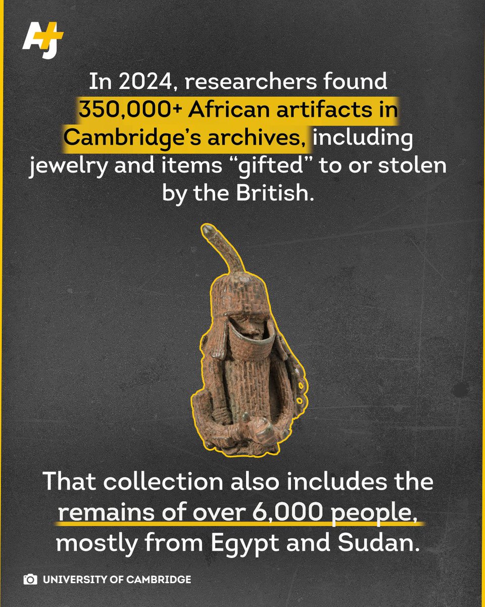 The University of Cambridge agreed to return 116 Benin Bronzes stolen by British troops during their colonization of Nigeria.

They are some of the est. 350,000 African artifacts in its archives.