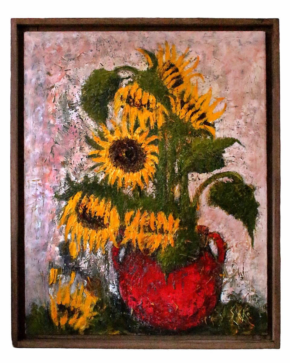 sakkoart's tweet photo. still life with red vase. 
acrylic on canvas https://t.co/3PlSMH55pS
