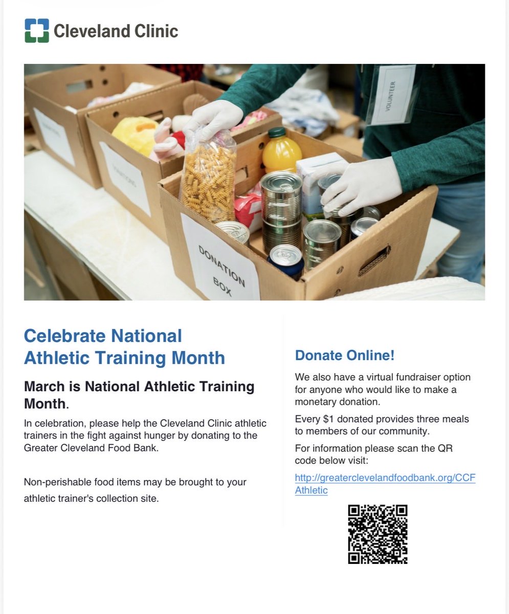 StacySlack's tweet photo. In celebration of National Athletic Training month, I will be holding a non perishable food items and virtual funds food drive through the end of March! @NOEagles https://t.co/Z6kuHf9x6O