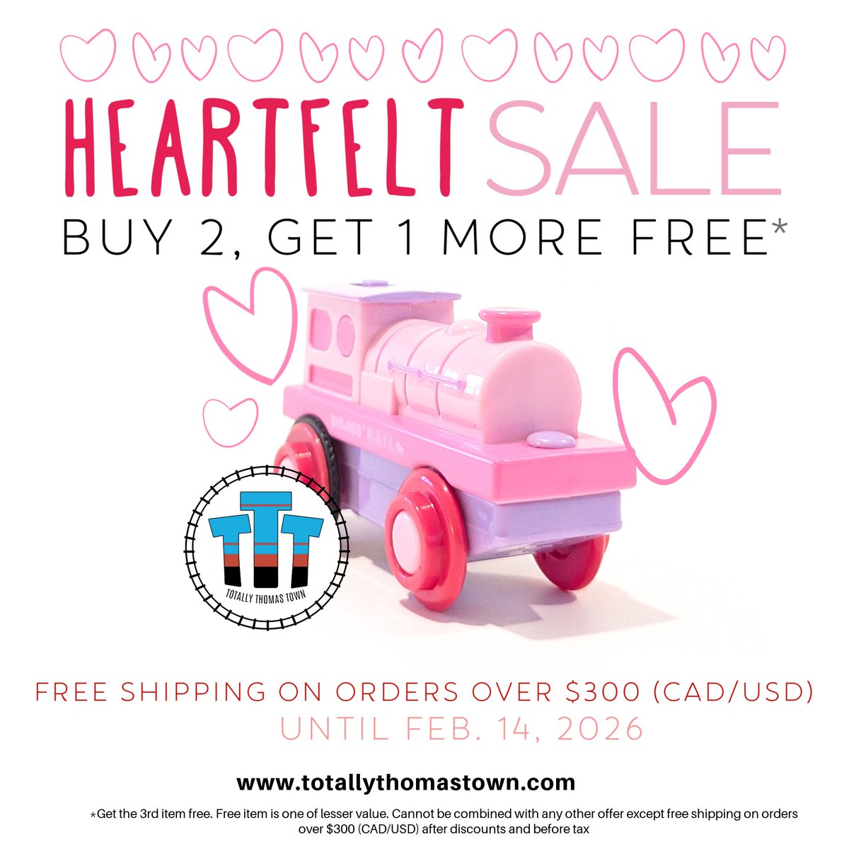 BUY 2 items and get the 3rd FREE!  

Shop now at: totallythomastown.com 

#ttt #totallythomastown #Thomasandfriends #thomasthetankengine #trains #Kidstoys #kidsplay #Onlineshopping #onlineorder #smallbusiness #yvr