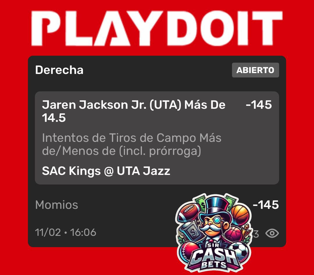 SirCashBets's tweet photo. JAREN JACKSON JR
Over 14.5 FGA 🎯
Me descuide y de -120 a -145…
El mercado ya se está acomodando 😮‍💨

Yo ya estoy dentro.
El que llegue tarde paga más caro.

#SirCashBets #ApuestasDeportivas #playdoitmx #bet365 #FreePicks https://t.co/r6dTgDgNmU