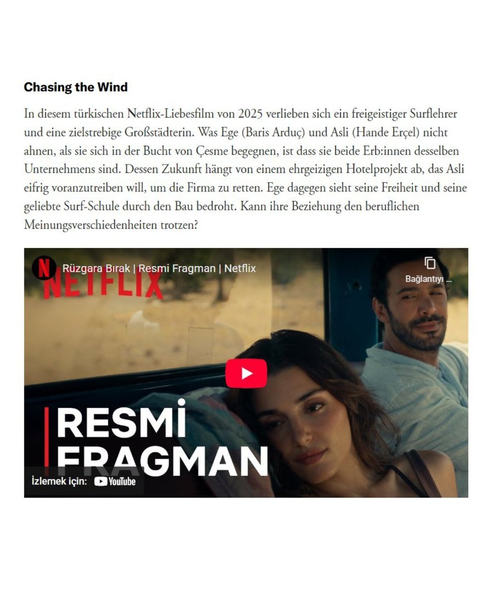 yarentoprk87996's tweet image. The film Rüzgara Bırak , starring Hande and Barış, has been included in GQ Germany's "Top 19 Romantic Films on Netflix" list. It's wonderful to witness the success of both actors abroaSeeing Hande and Barış recognized for their worth makes me happy.
#BarışArduç
#HandeErçel
