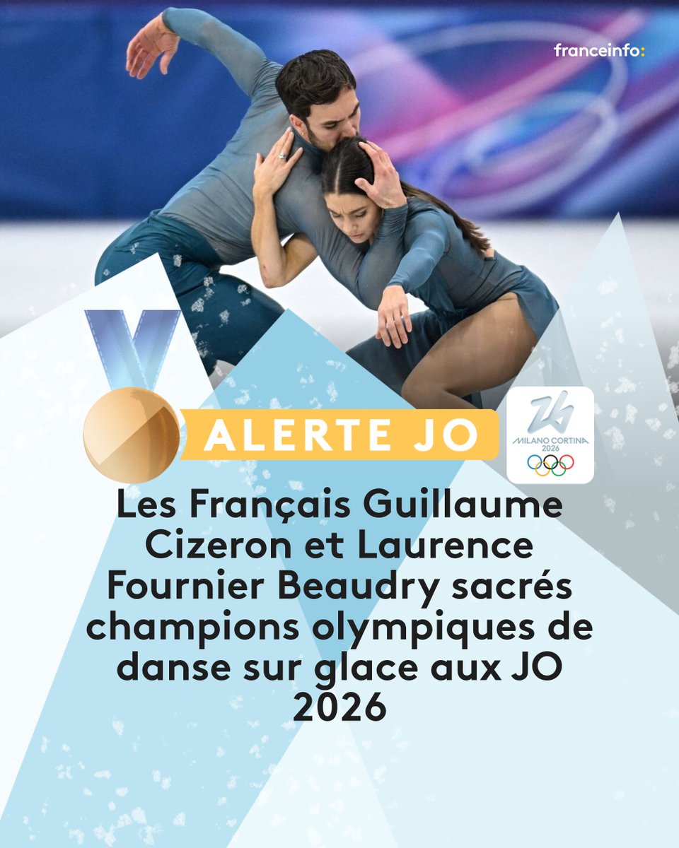 franceinfo's tweet photo. 🥇ALERTE MEDAILLE - Associé depuis un an, le couple français a décroché la médaille d'or sur la patinoire de Milan, mercredi soir.
➡️ https://t.co/KGTimqPSOy https://t.co/njvuRYXIRR