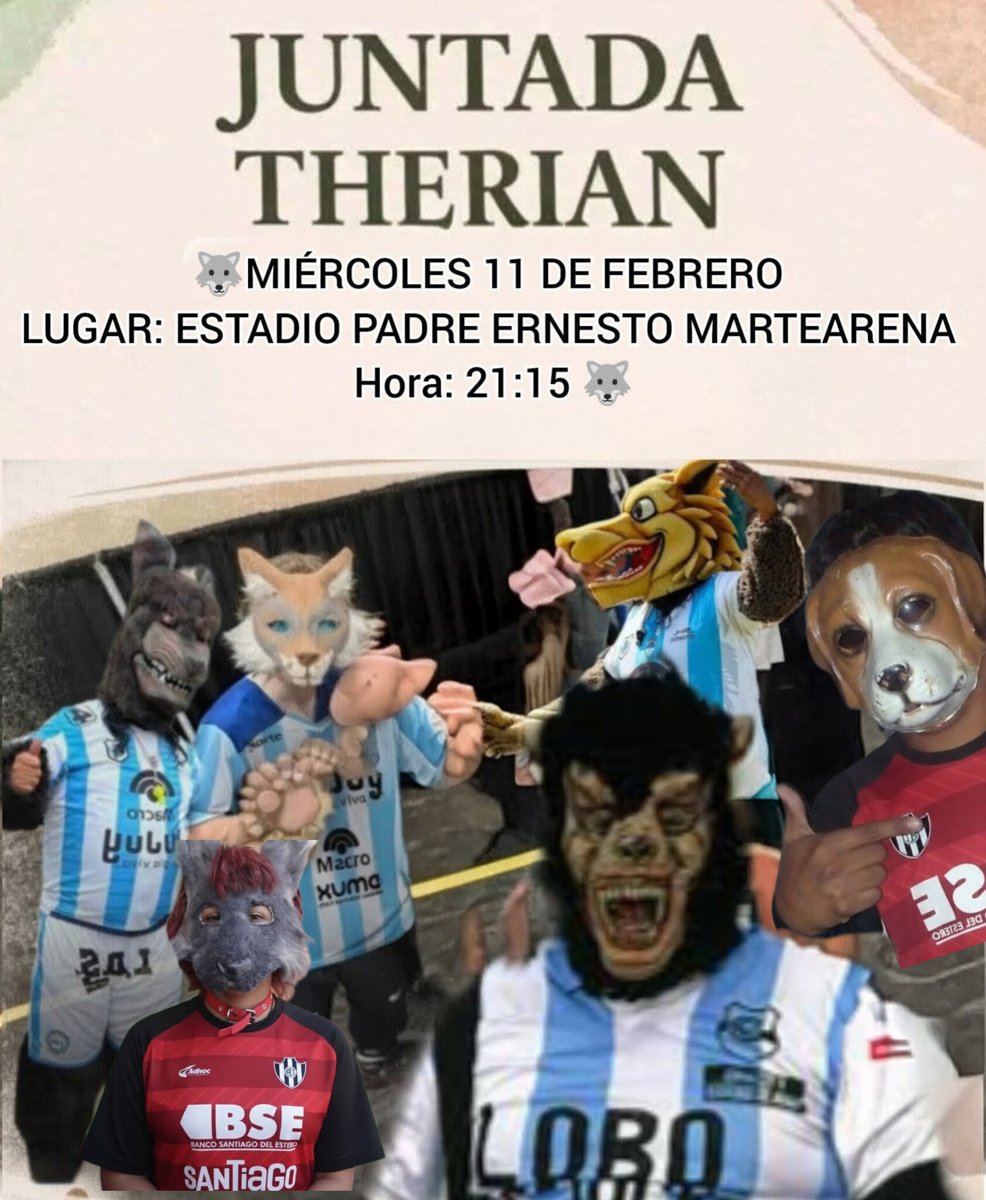 🦊𝙎𝙀 𝙑𝙄𝙀𝙉𝙀 𝙇𝘼 𝙋𝙍𝙄𝙈𝙀𝙍 𝙅𝙐𝙉𝙏𝘼𝘿𝘼 𝙏𝙃𝙀𝙍𝙄𝘼𝙉 𝙀𝙉 𝙎𝘼𝙇𝙏𝘼
Este miércoles 11 de febrero a las 21:15,en el estadio martearena, se realizará la que se presenta como la primer juntada de therians en salta 🐺.