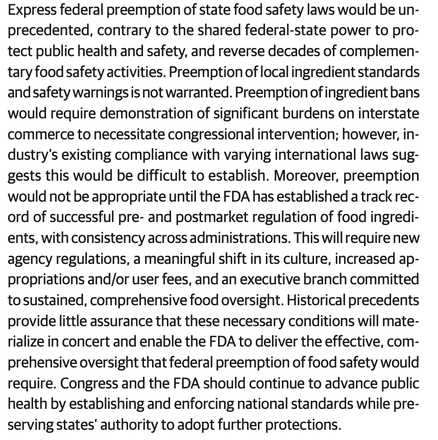 "Express federal preemption of state food safety laws would be unprecedented, contrary to the shared federal-state power to protect public health and safety..."
Via <a href="/JAMA_current/">JAMA</a> 
jamanetwork.com/journals/jama/…
