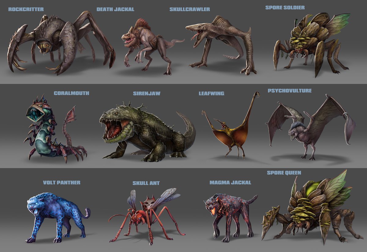 Mr_goji54's tweet image. Godzilla X Kong Titan Chasers creatures concept art by artist Ruben Perez Gonzalez.
