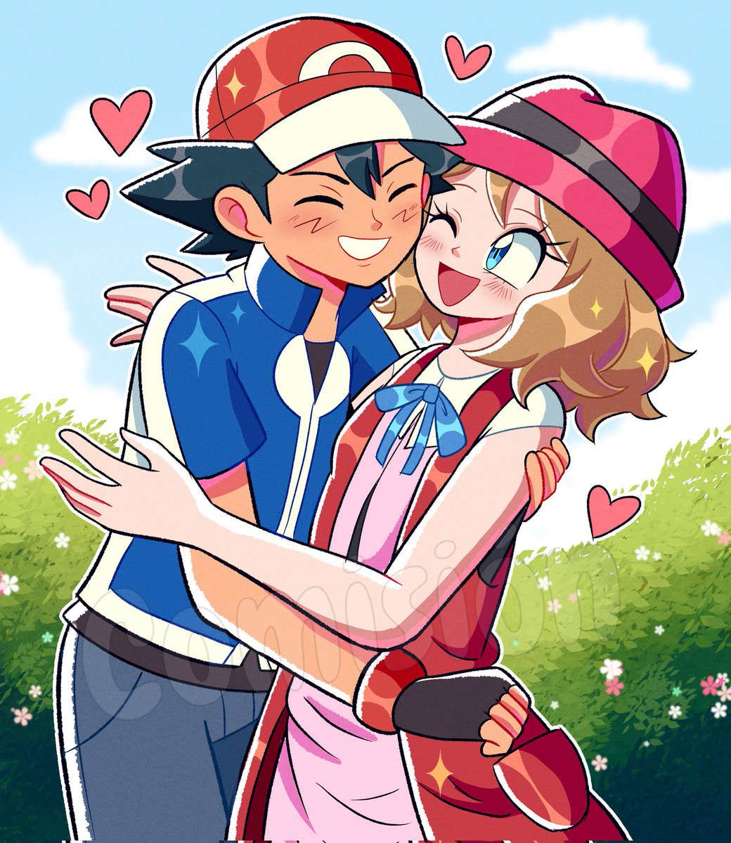A repost as I’m getting close to 100 Amourshipping commissions!! Love this! 💙❤️

Art by <a href="/ManysArt1/">Many's Art 💜✨</a> 

#amourshipping #satosere #サトセレ