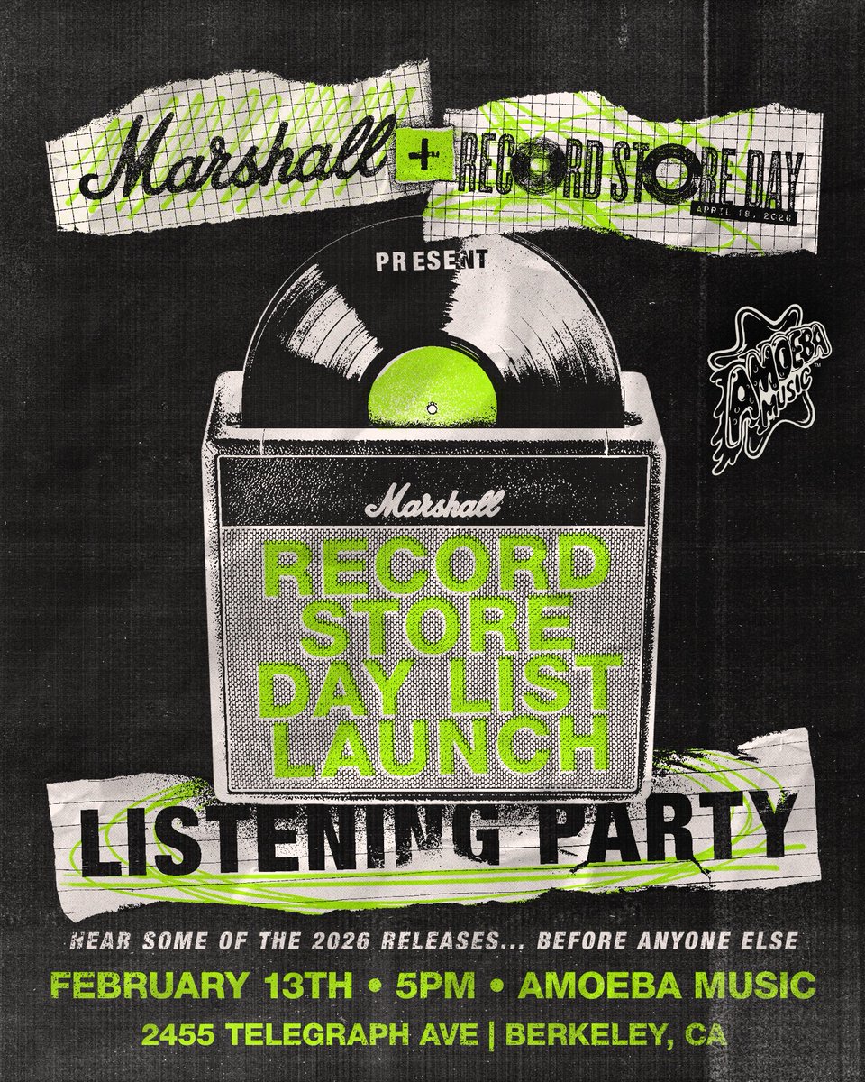 AmoebaBerkeley's tweet photo. The #RSD26 list dropped, but you don't have to wait until April to hear some of the music! Join us for #RecordStoreDay List Launch listening parties, powered by @marshall, at all Amoeba stores Feb 13th at 5pm! π§β‘οΈ
Info: https://t.co/VhUDgZEnbZ
#ListenTogether #ListLaunch https://t.co/f8dOB45Eii