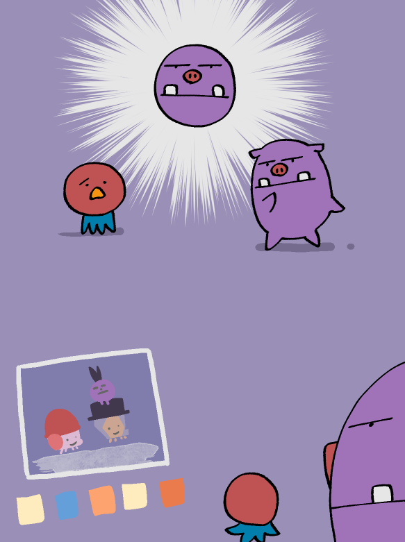 まるいの　が　すんでる　ほし　なの？
『えっ？
　……
　違うよー。丸い、の　が住んでる星だよ』

むむむ
ことば　って　むずかし　い

『あっ、地上でおまえの仲間が探してるぞ。
　これから帰してやるよー』

#かば冒