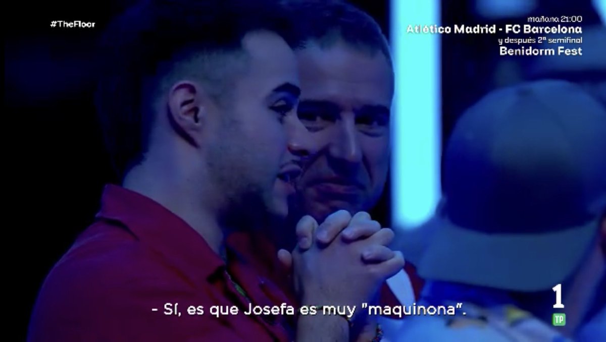 <a href="/JosefaRosUCM/">Josefa Ros Velasco</a> <a href="/ManoloLinares5/">Manolo Linares</a> <a href="/UnoDeLega/">CharlieBass</a> <a href="/thefloortve/">thefloor.tve</a> - Sí, es que Josefa es muy "maquinona". 😁😈🖤♾️