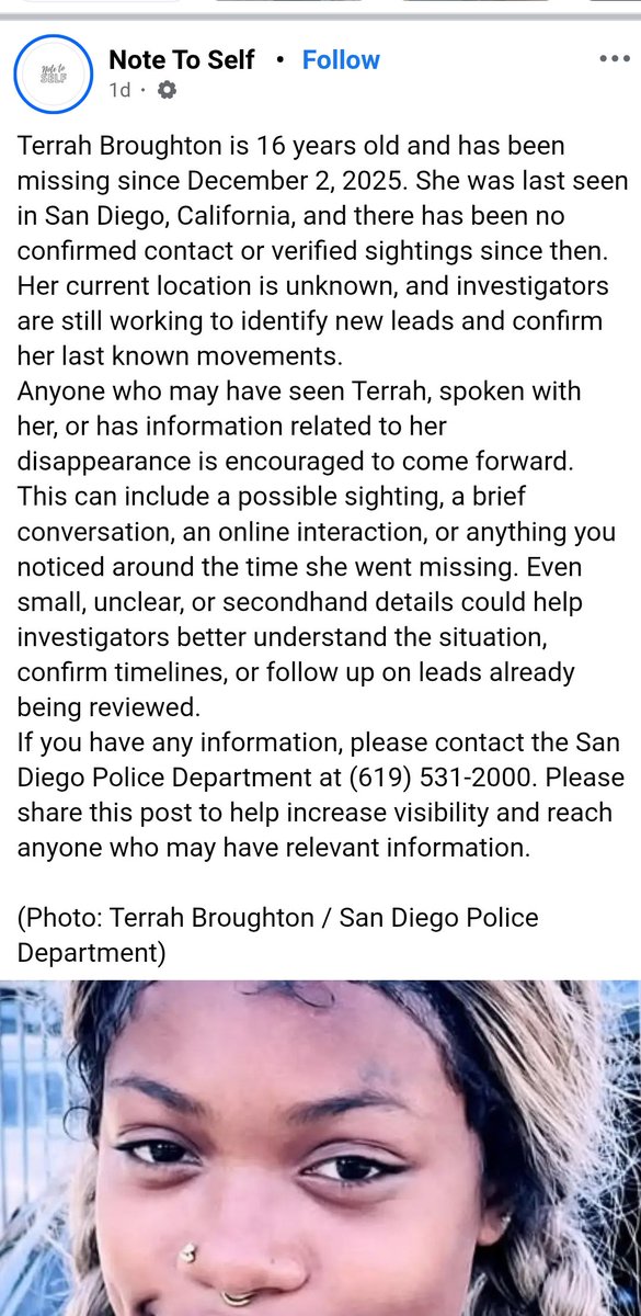 AmericaOwesADOS's tweet photo. 16 yr old missing in San Diego, California https://t.co/wPe5bHn8Fb