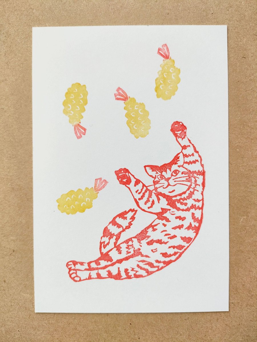 omyoido0829's tweet photo. えび天イェア！

#消しゴムはんこ　#消しゴム版画　#えび天
#猫はんこ https://t.co/gMZWpLAxkG