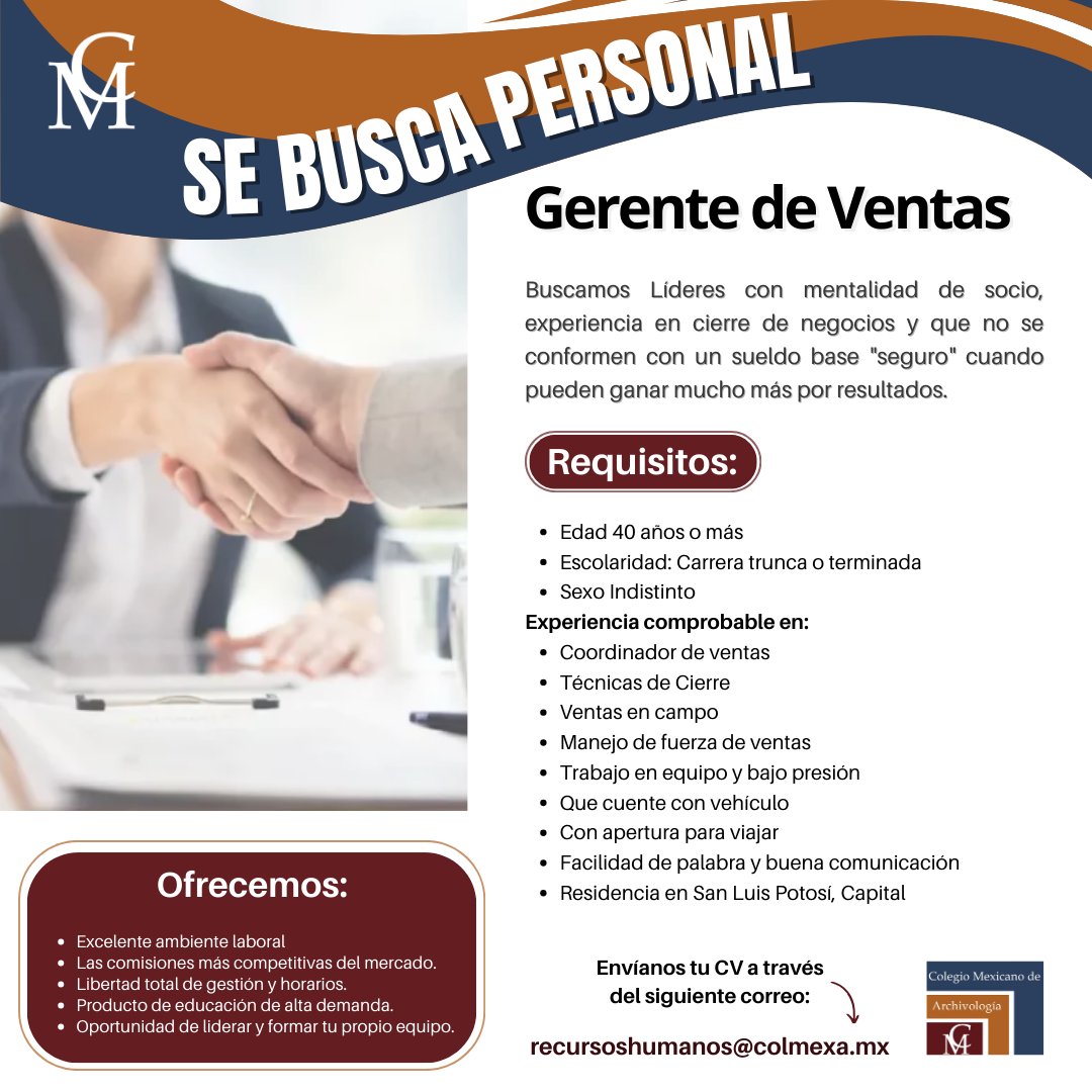 📢 ¡SE BUSCA GERENTE DE VENTAS!

En COLMEXA buscamos líderes con mentalidad estratégica, visión de crecimiento y pasión por cerrar negocios.
No buscamos a quien espere un sueldo fijo…
Buscamos a quien quiera ganar por resultados.