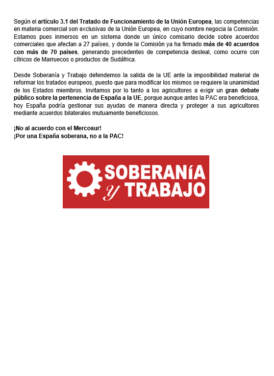 La octavilla que repartimos durante la tractorada del 11-F con nuestro análisis del acuerdo con el Mercosur y nuestras propuestas.