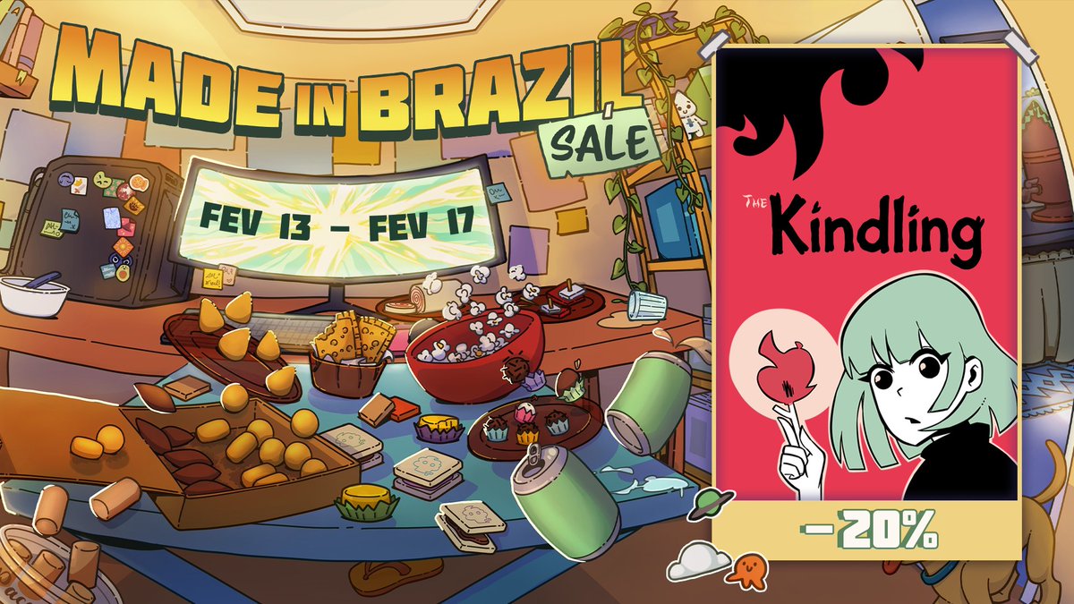 Celebrate the Made in Brazil Sale on Steam with us!  From February 13th to 17th, you can grab your copy of The Kindling with a 20% discount. 

It’s the perfect moment to start your journey and support the Brazilian indie scene.  

 AVAIABLE NOW:  tinyurl.com/kindlingmadein…