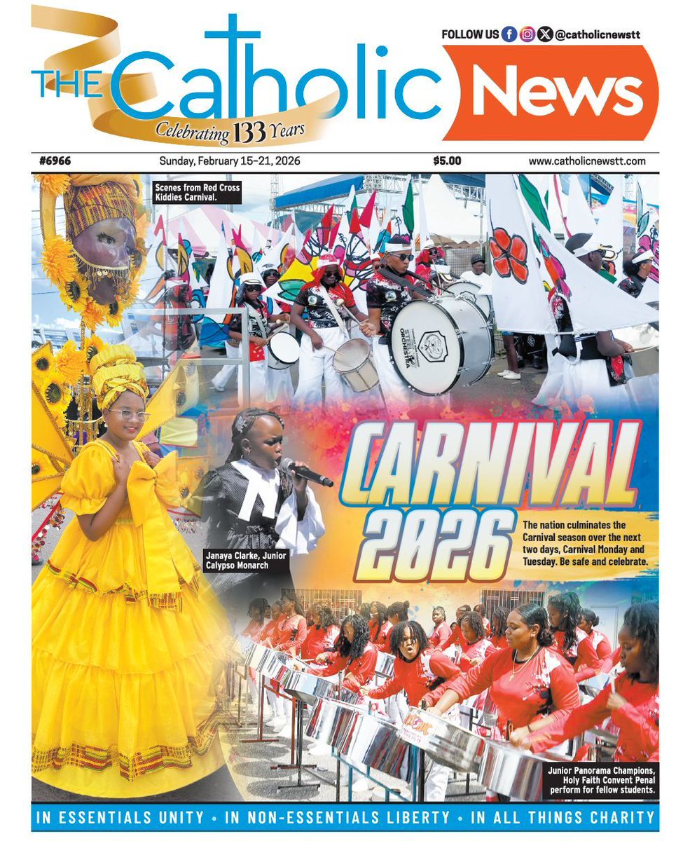 Carnival 2026.
A nation in motion — colour, culture, and creativity on full display as Trinidad and Tobago reaches the height of the Carnival season. Celebrate safely. Celebrate together. 
Get your copy of the #CatholicNews in parishes and online at catholicnewstt.com.