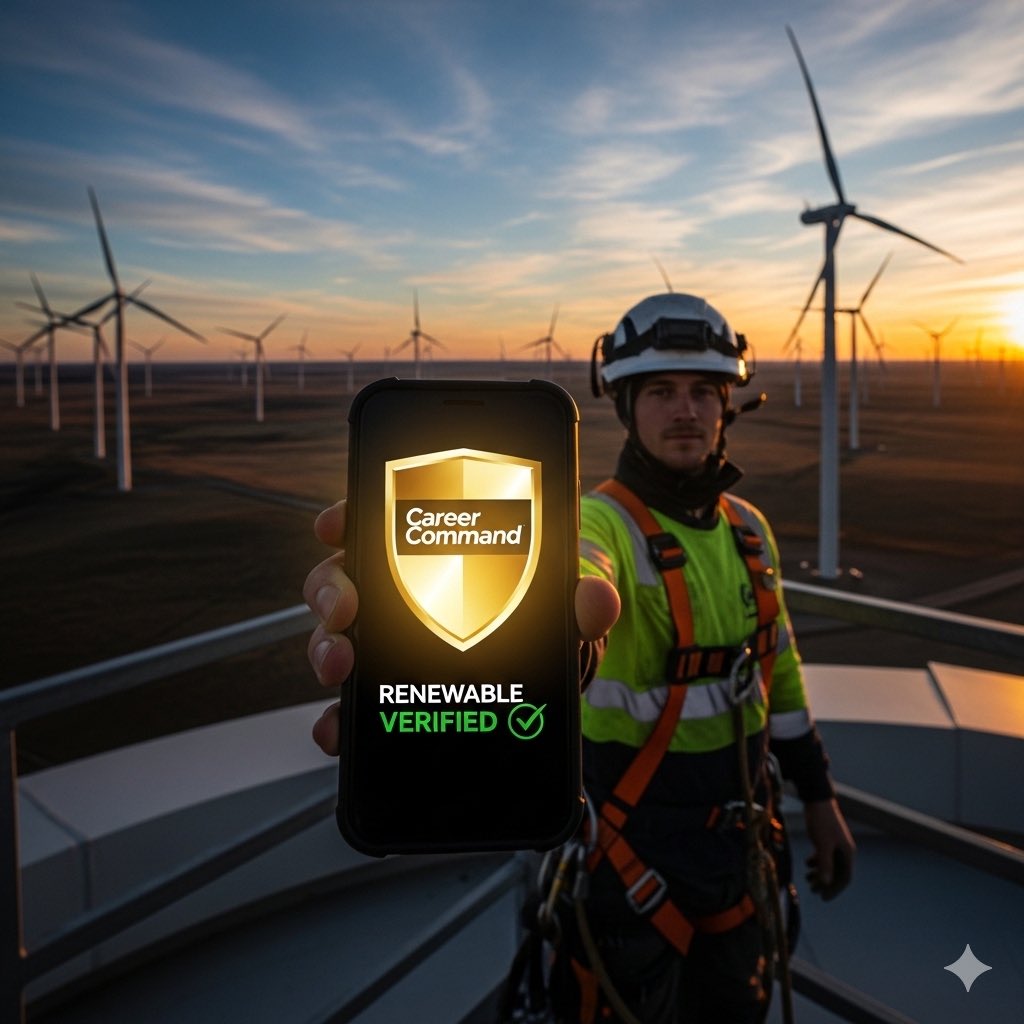 CareerCommandOS's tweet image. The future of energy is verified. ⚡️ Don't let an expired height safety or electrical ticket stall your career.
Career Command: One vault. All your certs. Total trust. 🛡️
🇨🇦 Built in Alberta. Summer 2026.
#RenewableEnergy #WindPower #SolarAlberta #CareerCommand