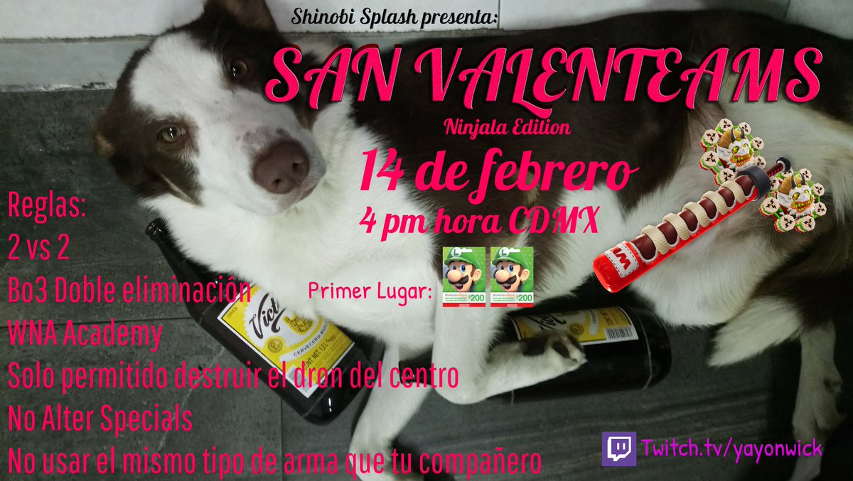 Anuncio mi torneo de San Valenteams Edición SS #Ninjala #ニンジャラ 🌹
Enamorados o Amigos con sus mayates peleando lado a lado🍷
La cita es este sábado en mi canal de Twitch🍻
Inscripciones: Alguien de mi comunidad los debe invitar alv 😜
Las reglas y más información aquí⬇️⬇️