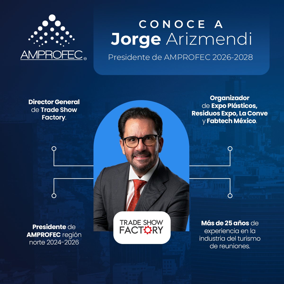 ¡Conoce a Jorge Arizmendi, Presidente de AMPROFEC 2026–2028! Con más de 25 años en el turismo de reuniones, impulsa una industria más unida, competitiva e innovadora, proyectando a México al mundo. 🇲🇽🤝

#TodosSomosAmprofec