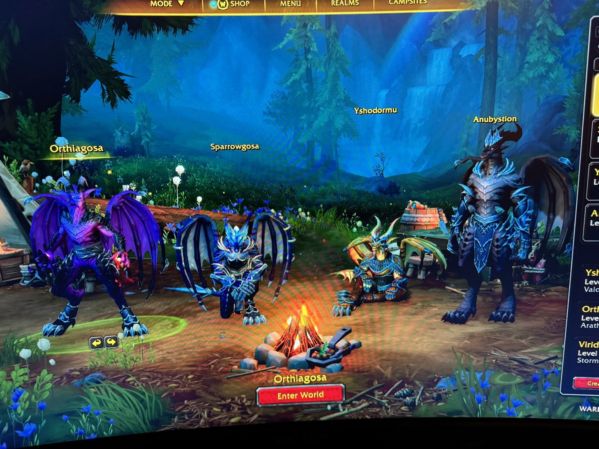 So I did a thing once I realized you can make more dragons with different specs, my main Evoker is from the Red dragon flight and I should have made a green instead of two blues but I liked the names, from left to right, a warlock, mage, priest and rogue