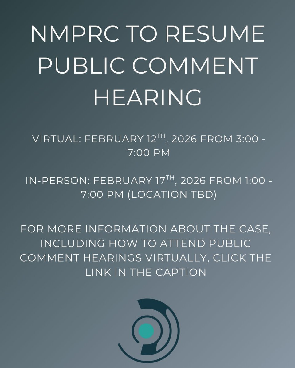 📢 ICYMI: Tomorrow we'll resume our Feb. 5 public comment hearing on the potential PNM sale. This hearing will be virtual and anyone wishing to comment will need to register for a new Zoom link by emailing public.comment@prc.nm.gov.  
👇Details below tinyurl.com/4xmd2bp7