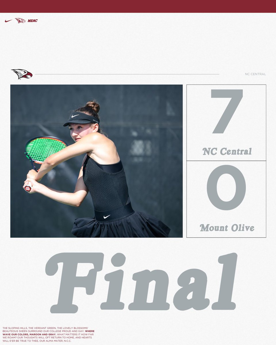 FINAL SCORE! The Eagles swept Mount Olive on Wednesday afternoon for their first victory. Sara Barbaric (pictured) and Journee Henderson picked up their first collegiate wins. #EaglePride | <a href="/NCCUWT/">NCCU Women's Tennis</a>