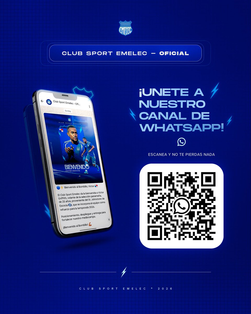 CSEmelec's tweet photo. ¡Ahora estamos más cerca que nunca! 💙⚡

Noticias, anuncios y contenido exclusivo… directo en tu WhatsApp.
Escanea el QR y sé parte de nuestro canal oficial. 📲

#DelBombilloSoy https://t.co/0oxYjV7iad