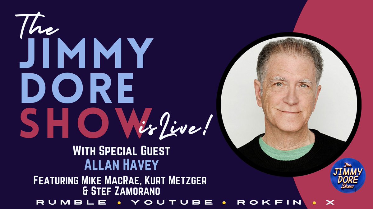 jimmy_dore's tweet photo. The JIMMY DORE SHOW Is Live! NOW!

EPIC Throwdown Between Massie & Pam Bondi!
Erika Kirk Accused of “Grooming” Teen!

Special Guest:
Allan Havey @allan_havey

Featuring:
Mike MacRae @MikeMacRaeMike
Kurt Metzger @KurtMetzger
Stef Zamorano @miserablelib

Now streaming on Rumble, YouTube, X & Rokfin
https://t.co/OJZOf6JWgR

Today’s video is free to everyone while it airs live on Rumble, but it is then set to “private” after the stream ends. The full show is made available at https://t.co/0XVj1wPnWM a few hours after the stream ends for our $10-a-month level subscribers as a thank you to our supporting members.

We then make individual clips & post some of them on YouTube & most of them on Rumble over the following few days after the stream has concluded.