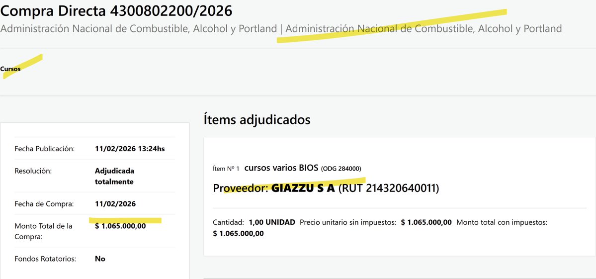 CURSOS EN ANCAP: Los uruguayos pagamos $ 1.065.000 para CURSOS EN BIOS para personal de ANCAP.