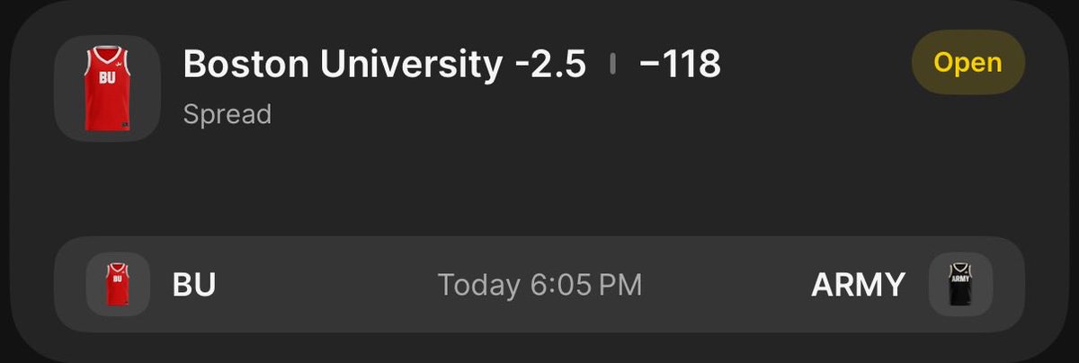 If Olympic hockey was any indication of tonight, we’re in for some wild hoops!!

First on our slate..

BU to cover against Army. Just think BU is the bigger/better team. And like the value at -2.5 <a href="/Chris_Bengel88/">Chris</a> 

BU has played good teams well lately. 

#BU 
#GamblingTwitter