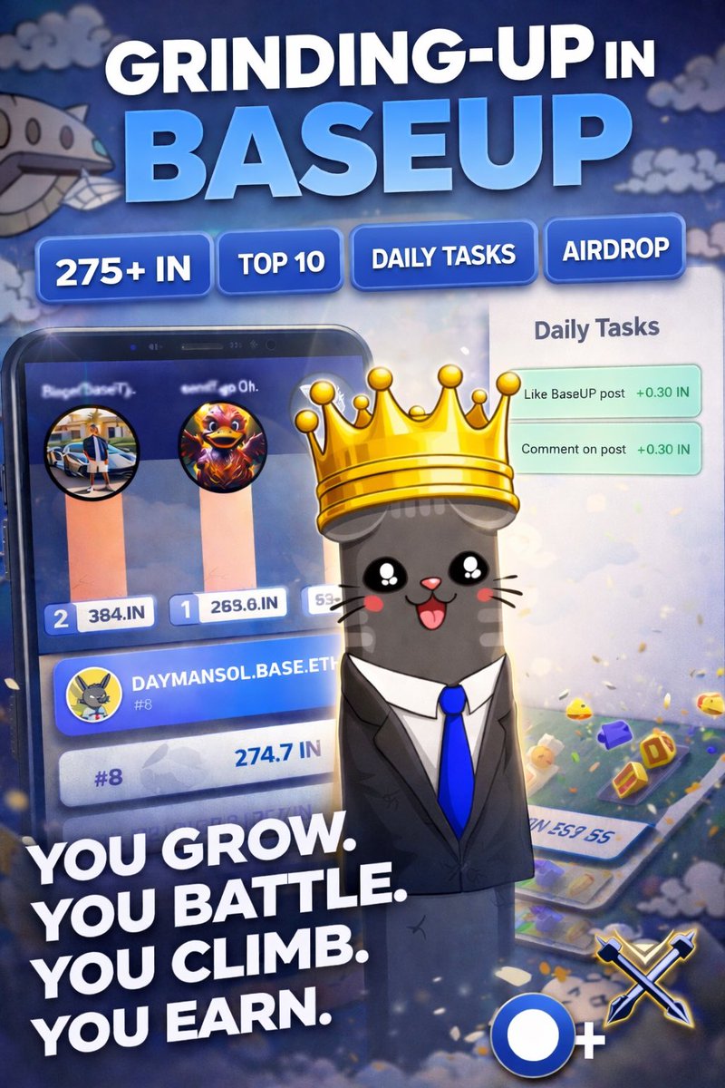 DaymanOnSol's tweet image. 🚀 🟦I’ve been grinding BaseUP and I’m not stopping.

275+ IN
Top 10 on the leaderboard
Daily tasks locked in
Airdrop loading 👀
This is one of the simplest + most addictive Base games I’ve played.
You grow.
You battle.
You climb.
You earn.
And the leaderboard is getting…