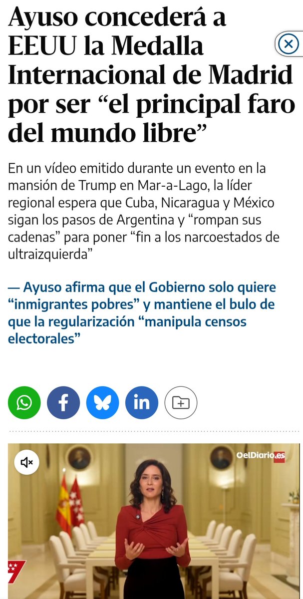 Cuando tu hij@ no tenga plaza en la guardería o en el colegio, cuando estés en lista de espera de meses o años para pruebas oncológicas acuérdate de que Ayuso le regaló la medalla de Madrid, que sale de tu bolsillo, a un pedófilo que está ordenando asesinar personas inocentes