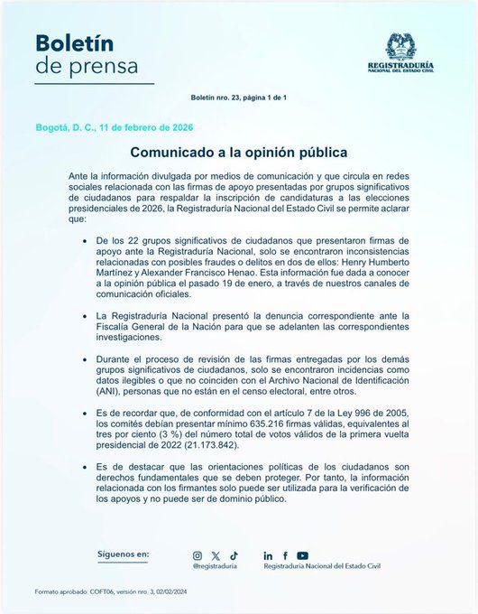 La verdad siempre sale a la luz. La Registraduría fue contundente: solo en 2 de 22 grupos hubo firmas con inconsistencias. Intentaron manchar el nombre de Abelardo de La Espriella, pero los hechos desmienten la narrativa.

Están desesperados. ¡Los derrotaremos!