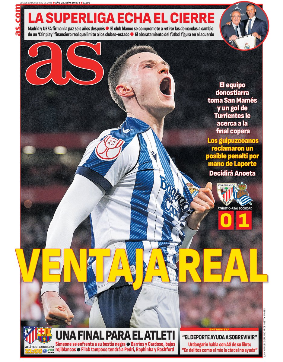 ✨📰 ¡La #portadAS del jueves, 12 de febrero!

💙🤍  Ventaja real
