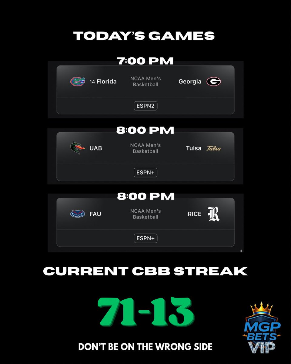 Today‘s Watchlist on College Basketball 🏀

Current Whale Record:
71-13 🐋🔥

FULL SWEEP INCOMING ✅✅✅
Join here 👉🏼 winible.com/checkout/15132…